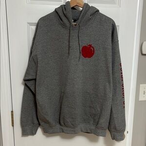 Gray Hoodie with Red Apple Design